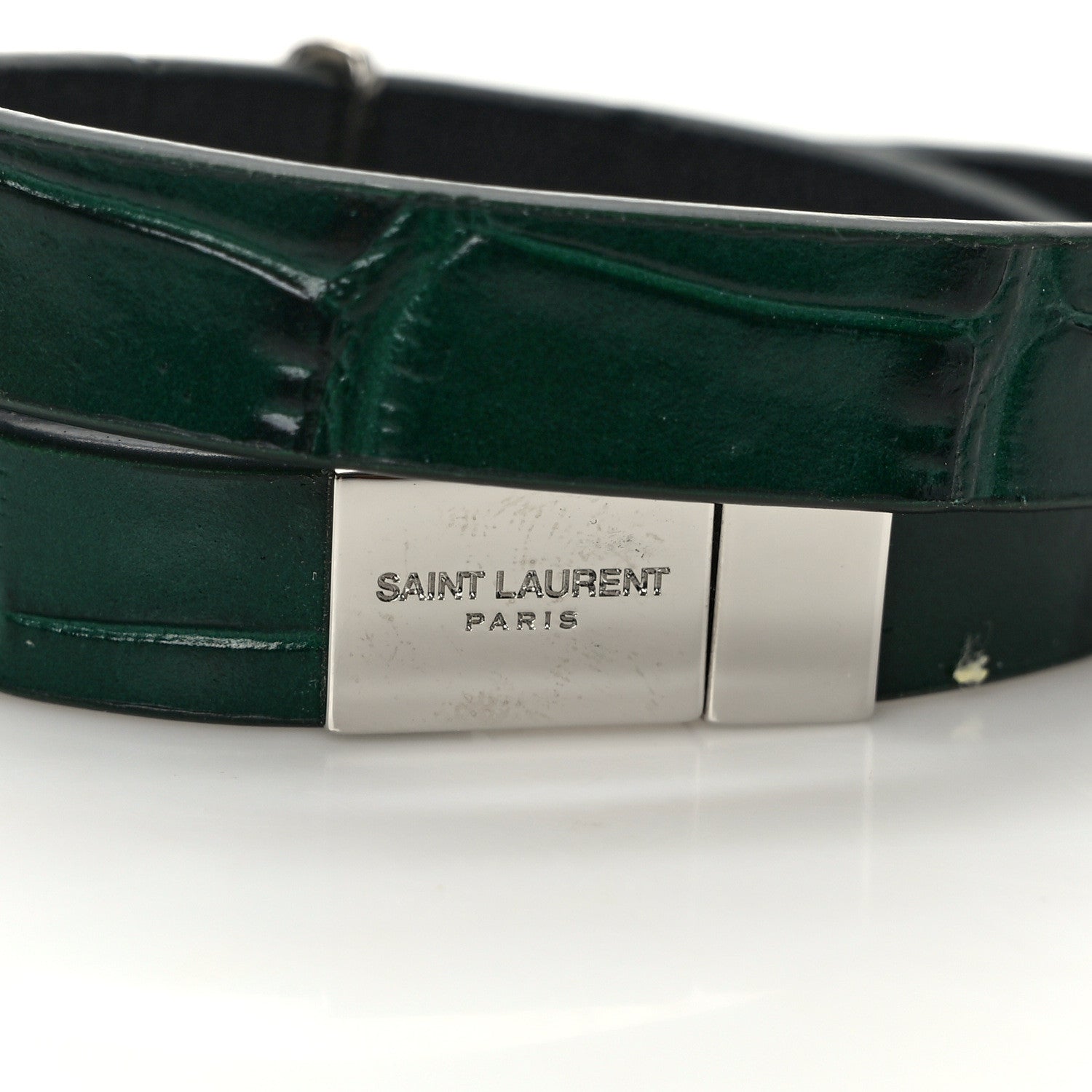 Saint Laurent Calfskin Crocodile Embossed Opyum Double Wrap Bracelet Green 4 of 4