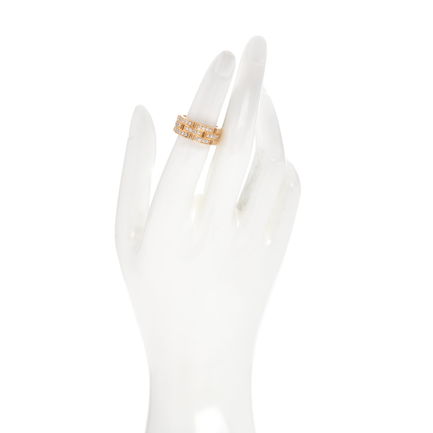 18K Yellow Gold Diamond Maillon Panthere 3 Half Rows Paved Ring 50 5.25