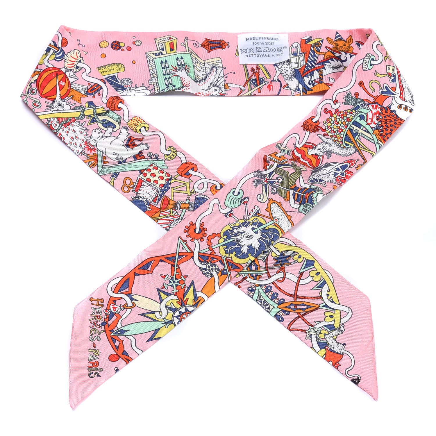 Hermes Silk La Folle Parade Twilly Rose Malabar White 1 of 4