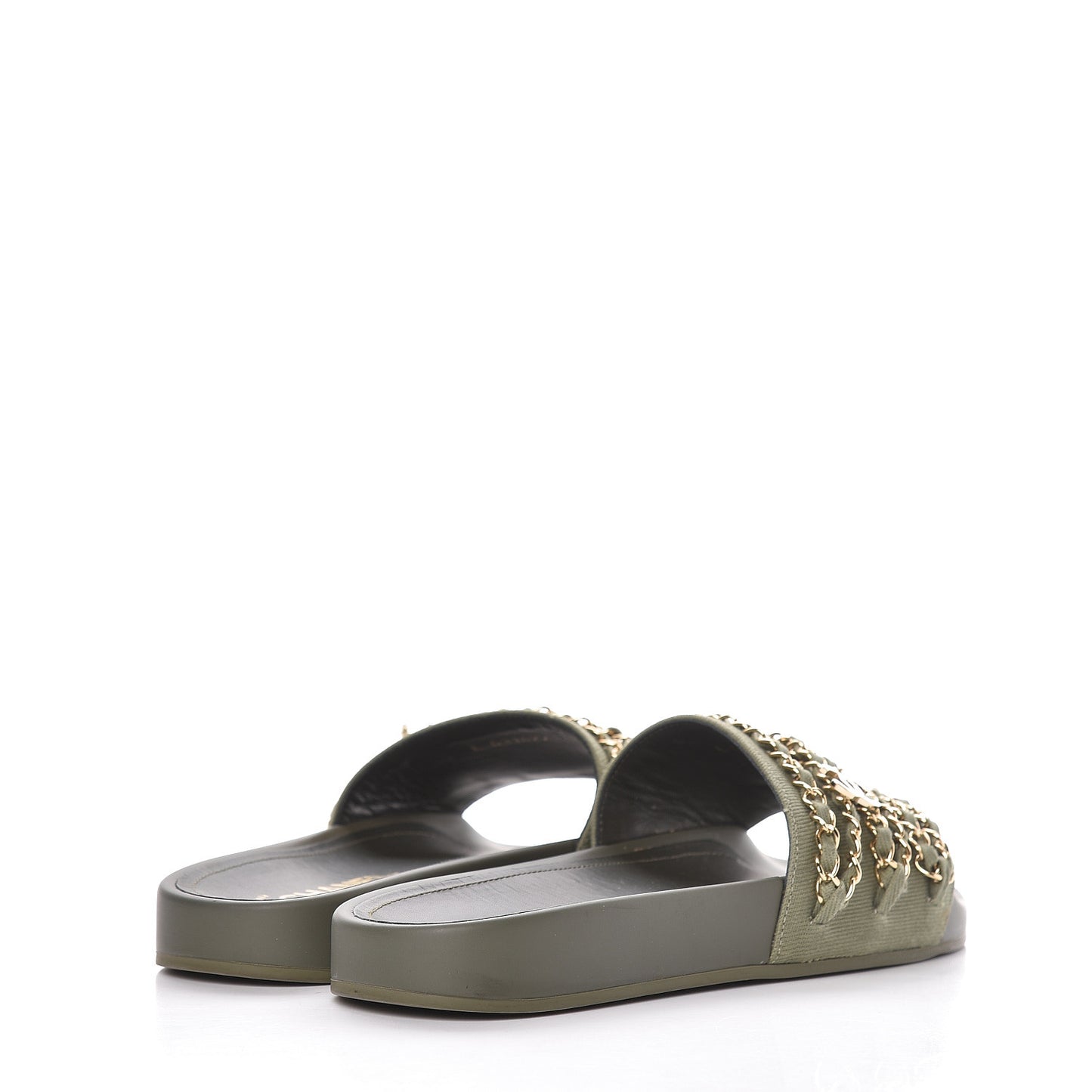 Canvas Chain Flat Sandals 37 Khaki