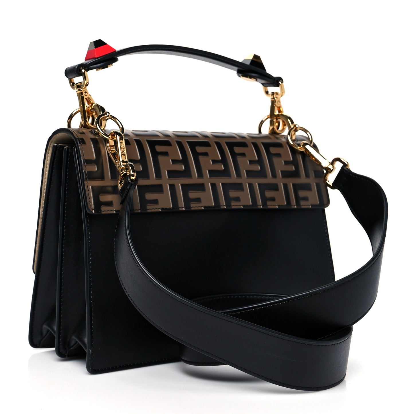 Vitello Liberty Bi-Color FF 1974 Embossed Kan I Shoulder Bag Black Maya