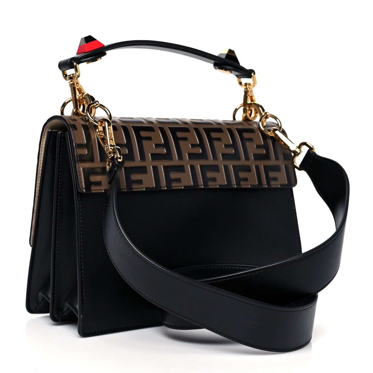 Fendi Vitello Liberty Bi-Color FF 1974 Embossed Kan I Shoulder Bag Black Maya 3 of 14