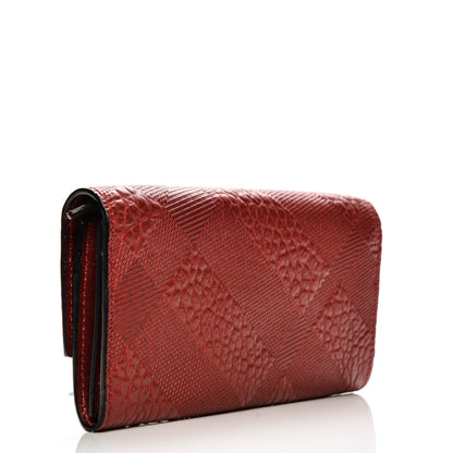 Burberry Signature Grain Calfskin Check Embossed Continental Wallet Red 3 of 7