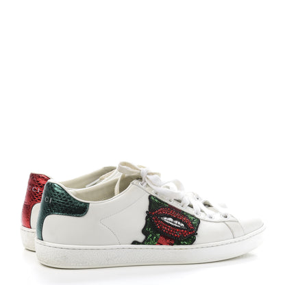 Gucci Calfskin Web Crystal Womens Mouth Ace Sneakers 38 White 4 of 9