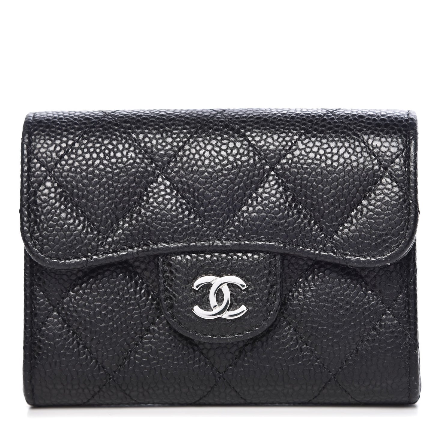 Caviar Quilted Flap Card Holder Wallet Black