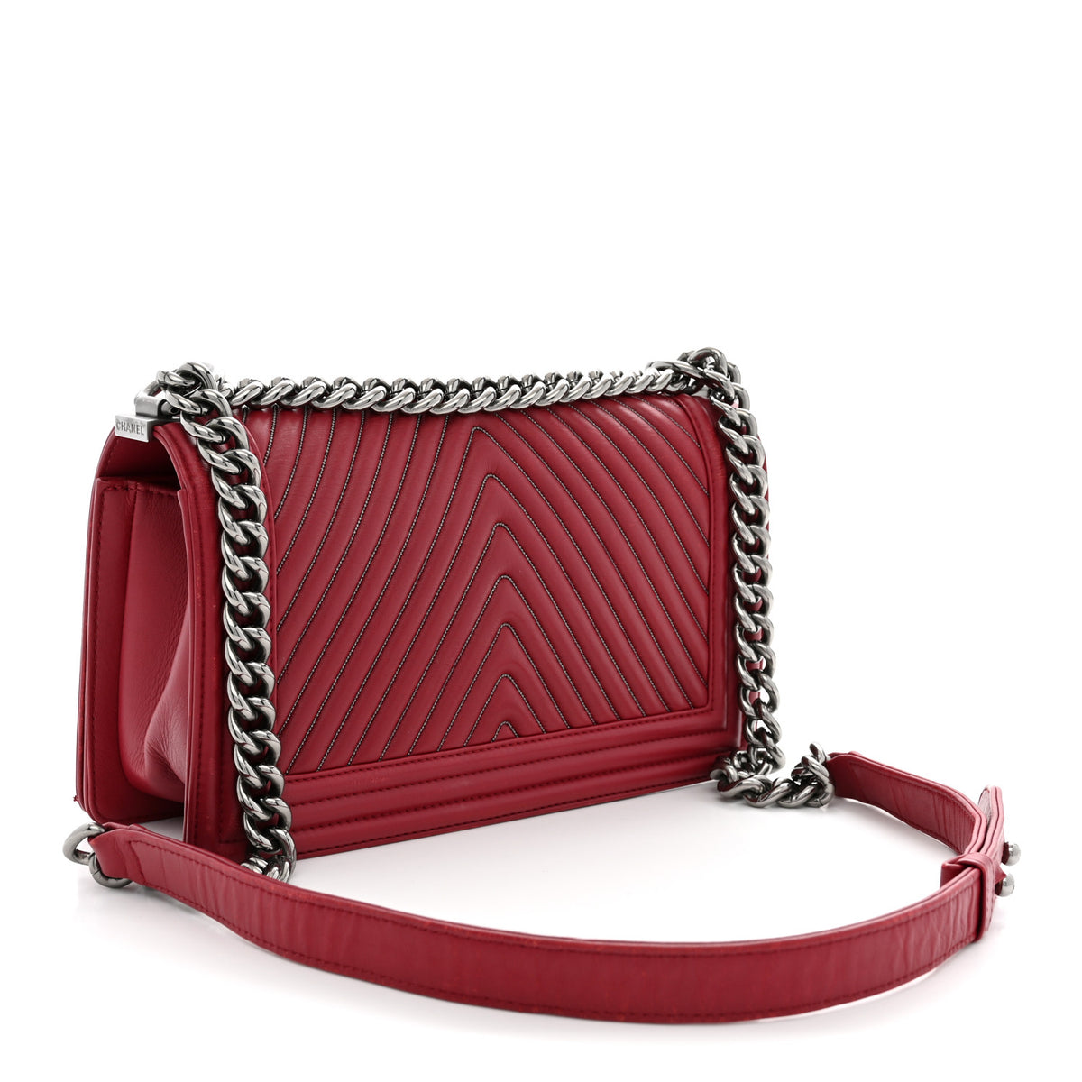 Chanel Calfskin Embroidered Chevron Medium Boy Flap Dark Red 3 of 11