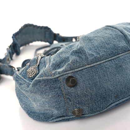 Balenciaga Washed Frayed Denim Crystal Small Le Cagole Shoulder Bag Blue 9 of 11