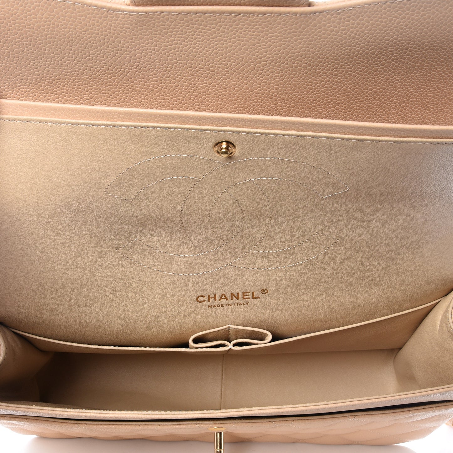 Caviar Quilted Jumbo Double Flap Beige Clair