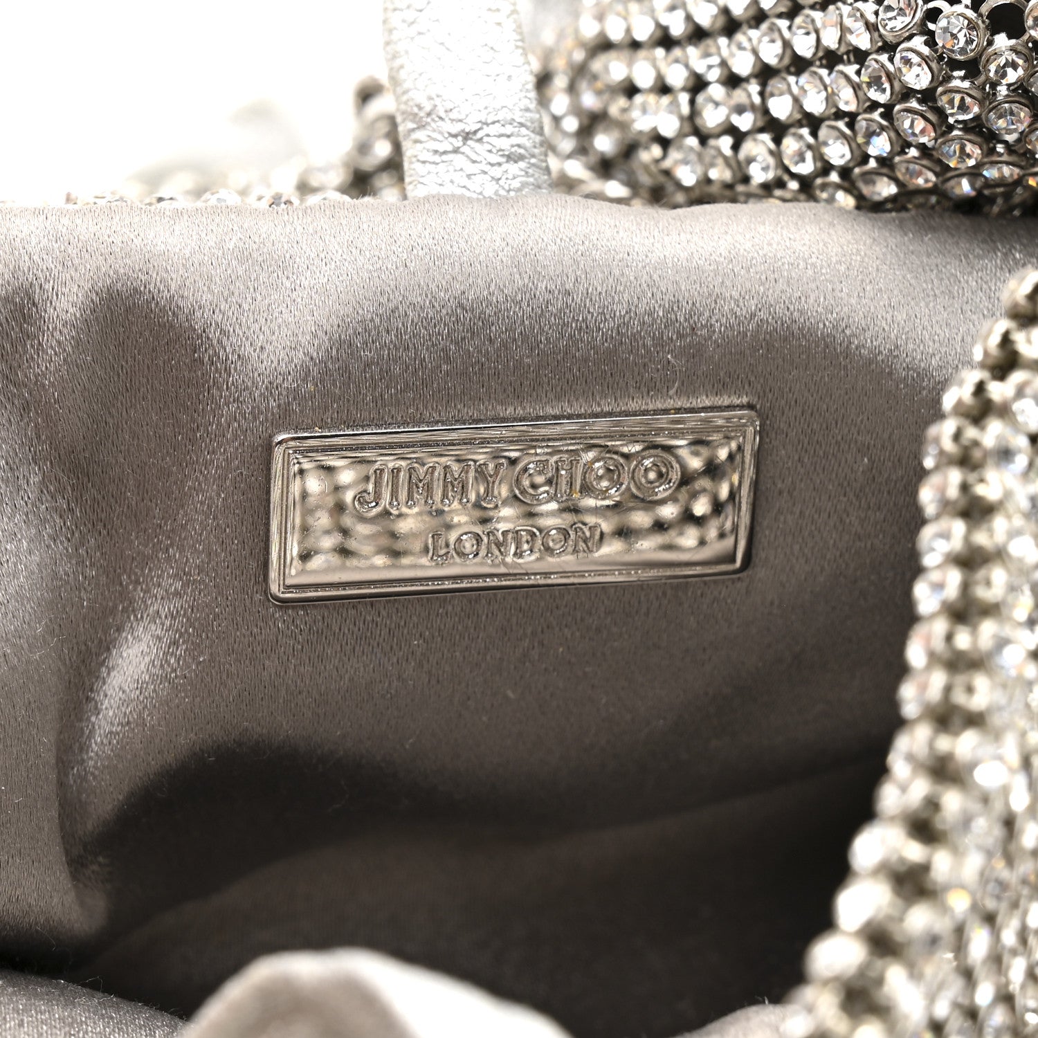 Jimmy Choo Satin Crystal Embellished Bonny Shoulder Bag Silver