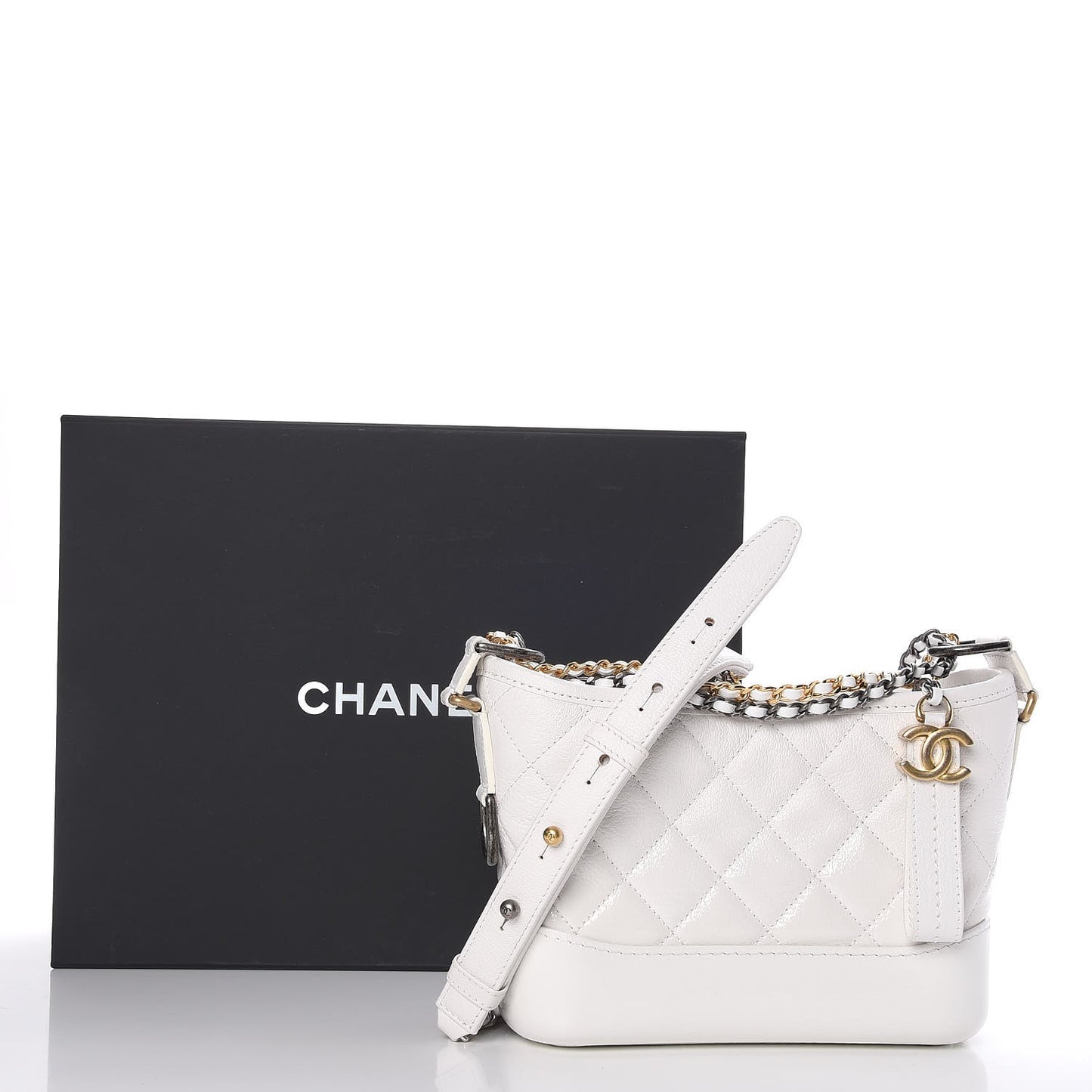 Patent Goatskin Quilted Small Gabrielle Hobo White