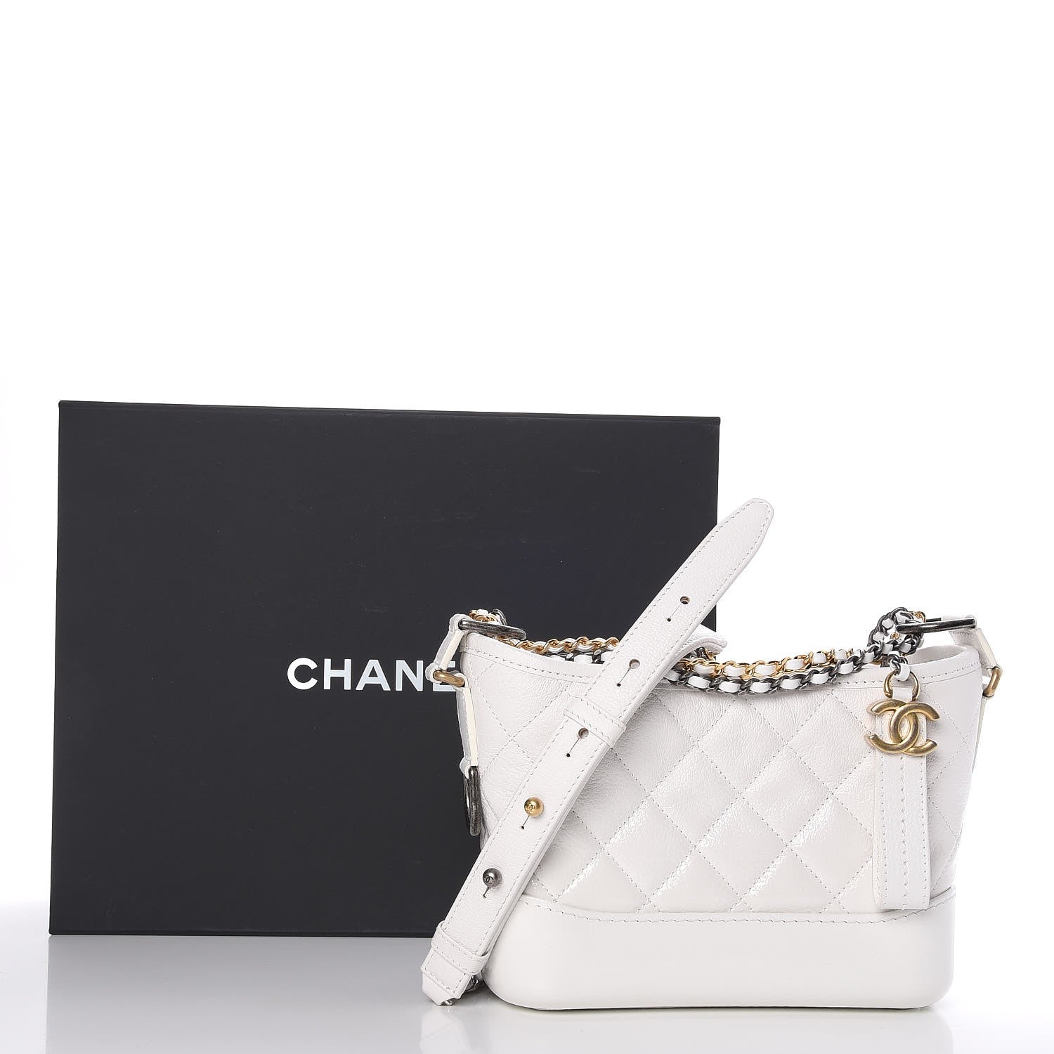 Chanel Patent Goatskin Quilted Small Gabrielle Hobo White 8 of 8