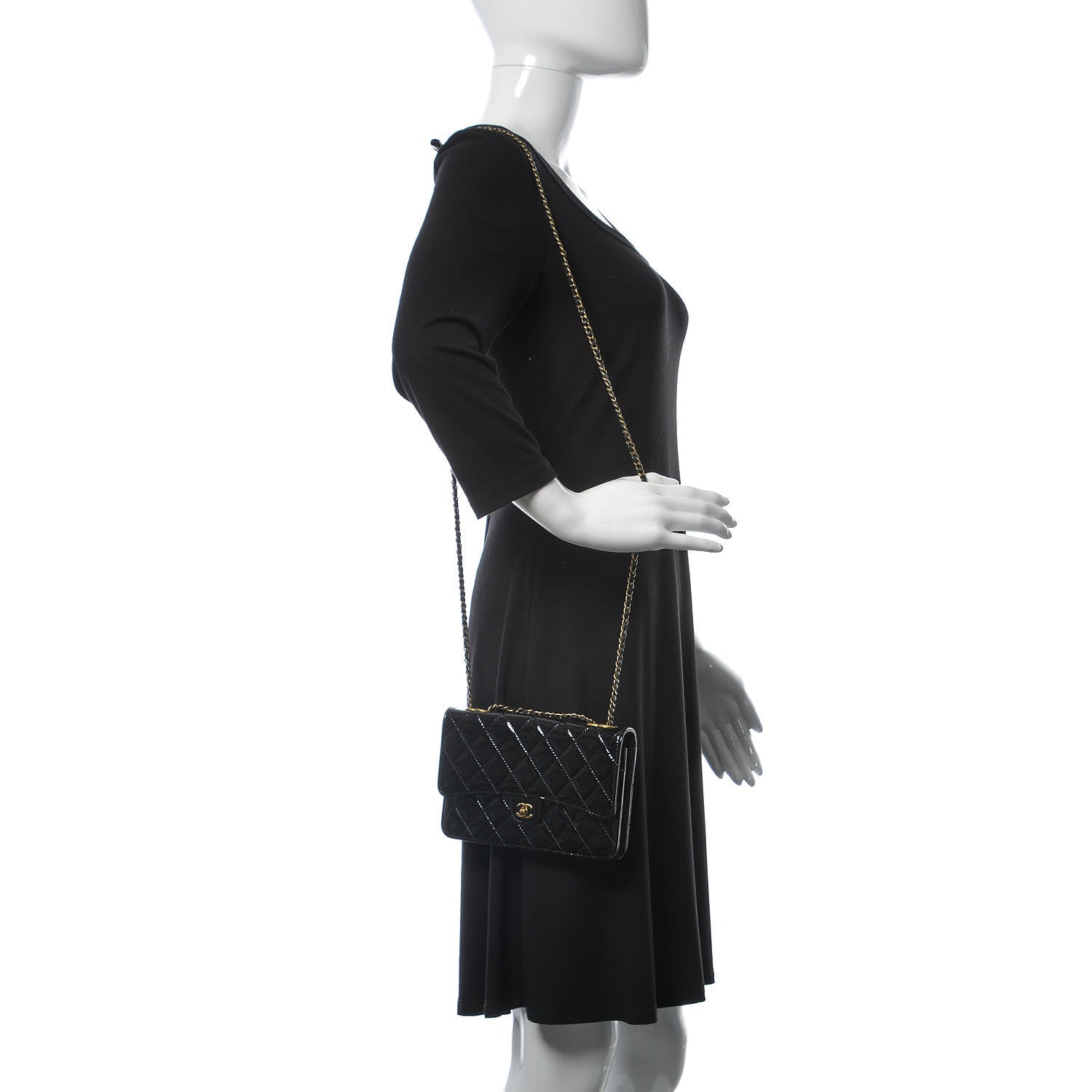 Chanel Patent Goatskin Quilted CC Eyelet Wallet On Chain WOC Black 2 of 10