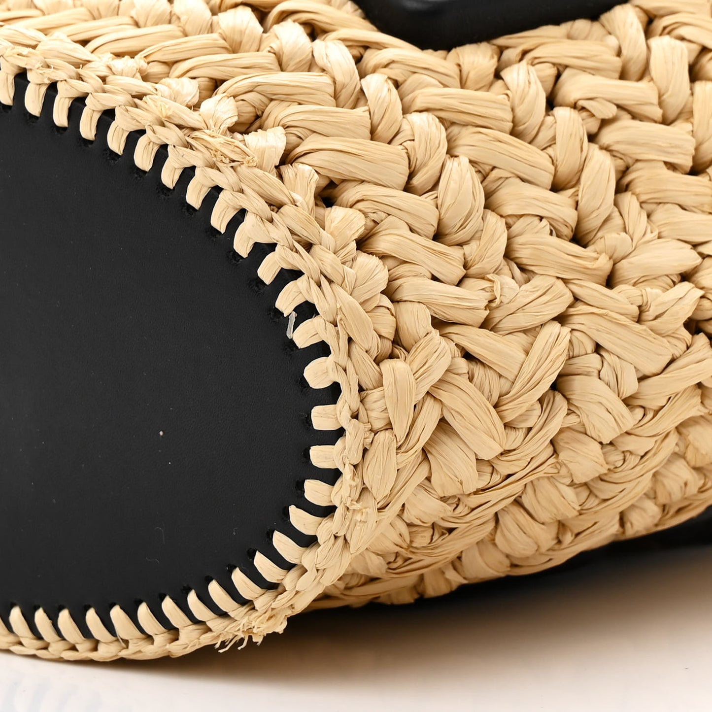 Raffia Calfskin Small Arco Basket Black