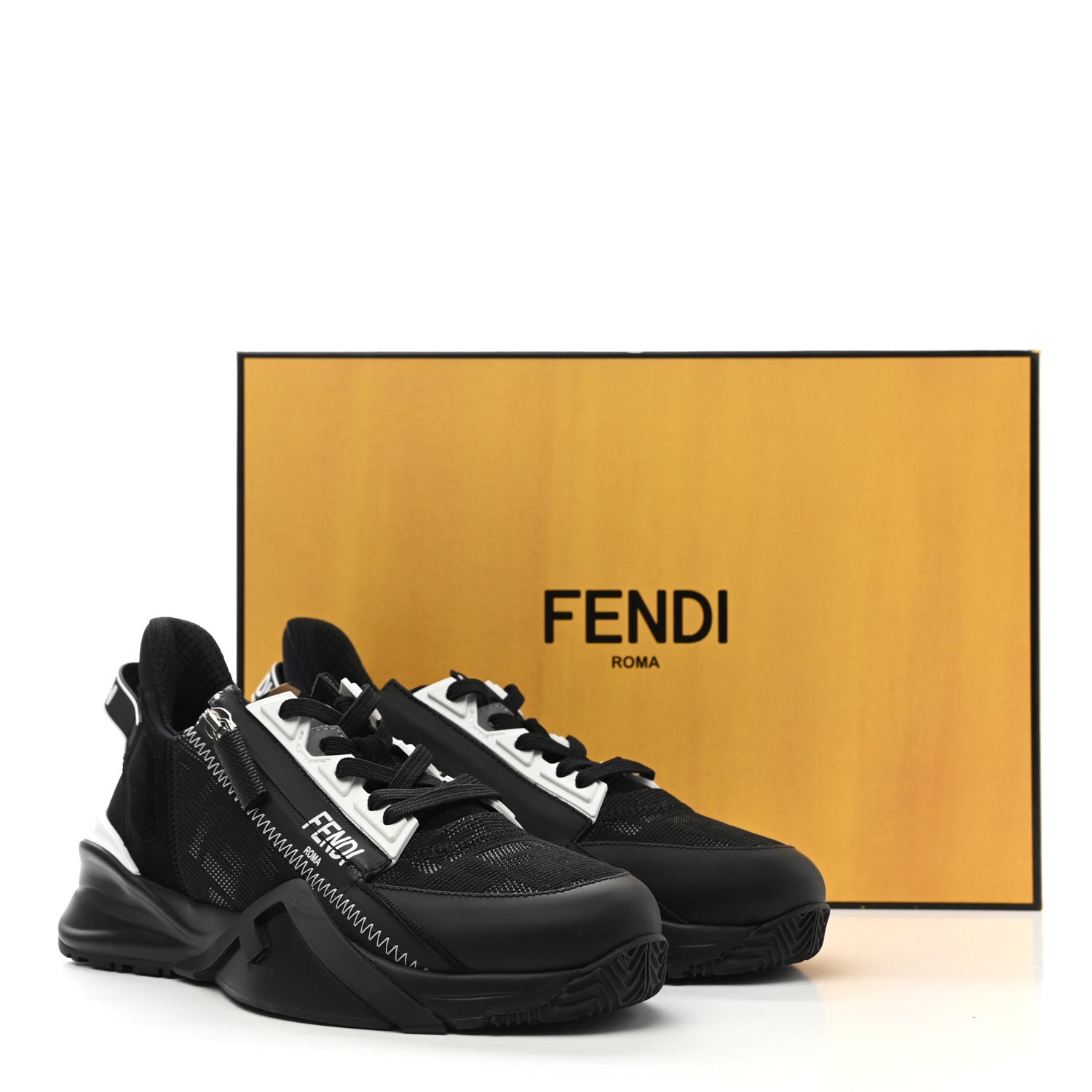Fendi Nylon Lycra FF Womens Fendi Flow Low Top Sneakers 37 Black Silver Anthracite 9 of 9