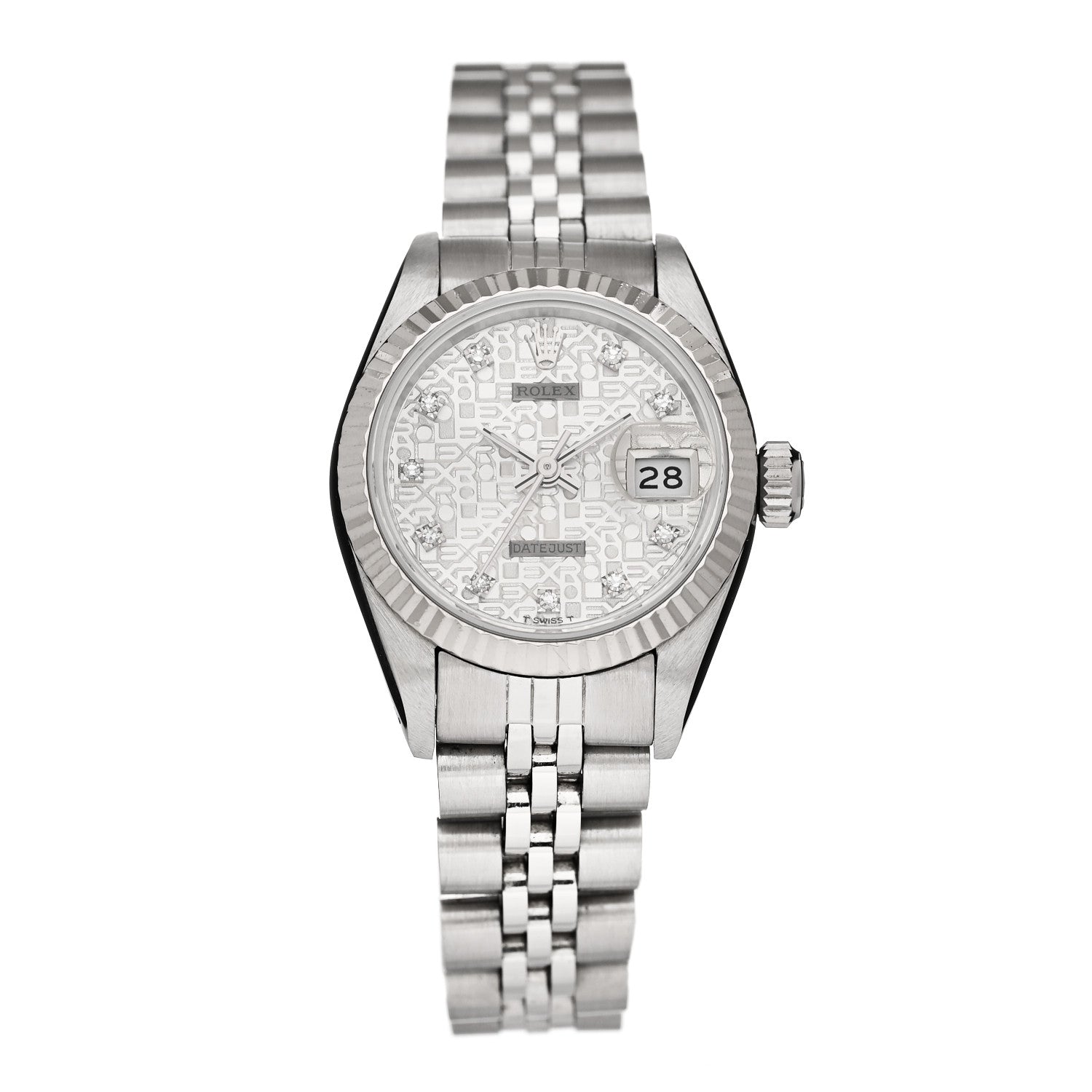 Rolex Stainless Steel 18K White Gold Diamond 26mm Oyster Perpetual Datejust Watch Silver Jubilee 69174 1 of 5