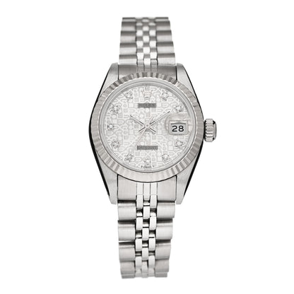 Rolex Stainless Steel 18K White Gold Diamond 26mm Oyster Perpetual Datejust Watch Silver Jubilee 69174 1 of 5