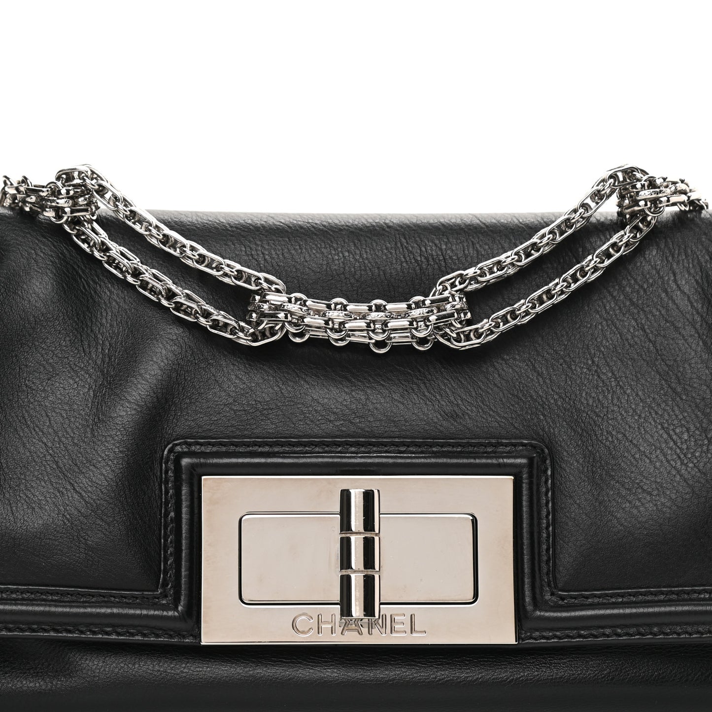 Grained Calfskin Mademoiselle Lock Bijoux Chain Flap Black