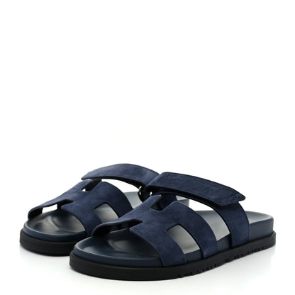 Hermes Suede Goatskin Womens Chypre Sandals 38 Bleu Celeste 3 of 9
