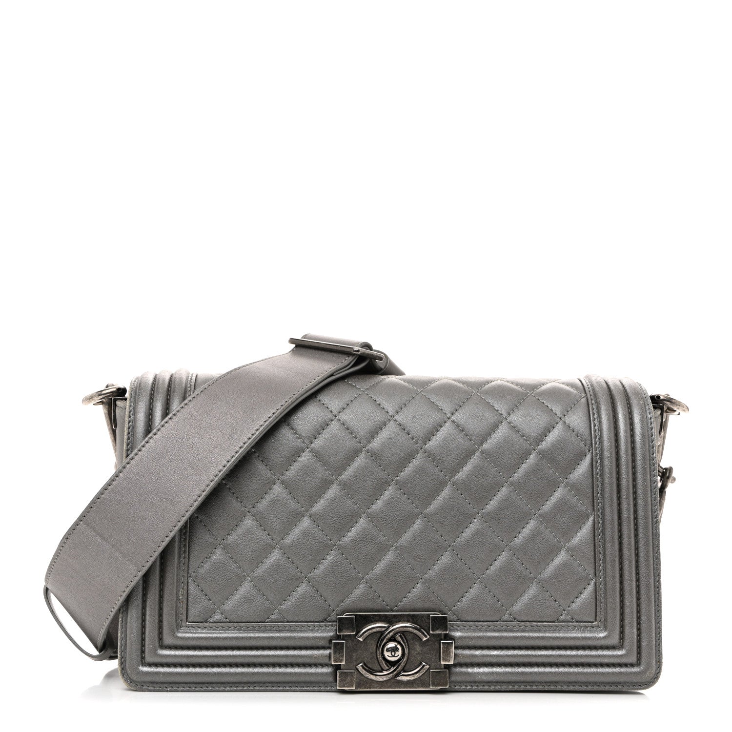 Chanel Metallic Lambskin Stingray Quilted Medium Boy Flap Silver 2 of 31