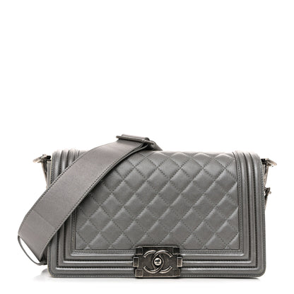 Chanel Metallic Lambskin Stingray Quilted Medium Boy Flap Silver 2 of 31