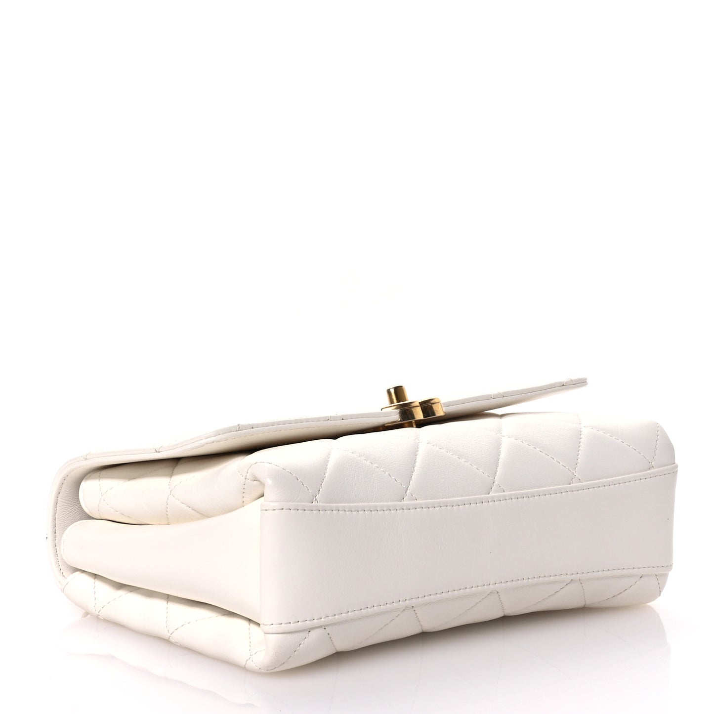 Lambskin Quilted CC Crystal Logo Chain Flap White