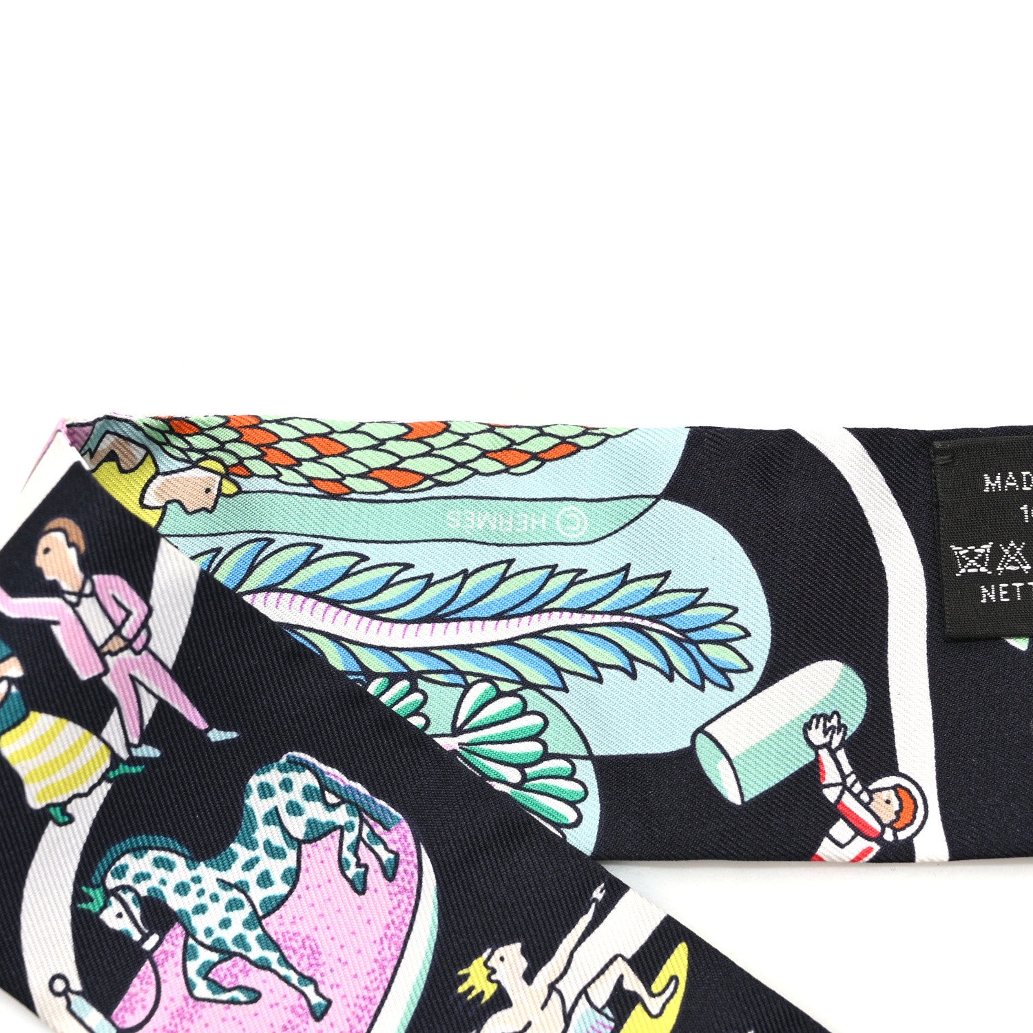 Hermes Silk Exposition Universelle Plumetis Twilly Black Vert Orange Fonce 3 of 4