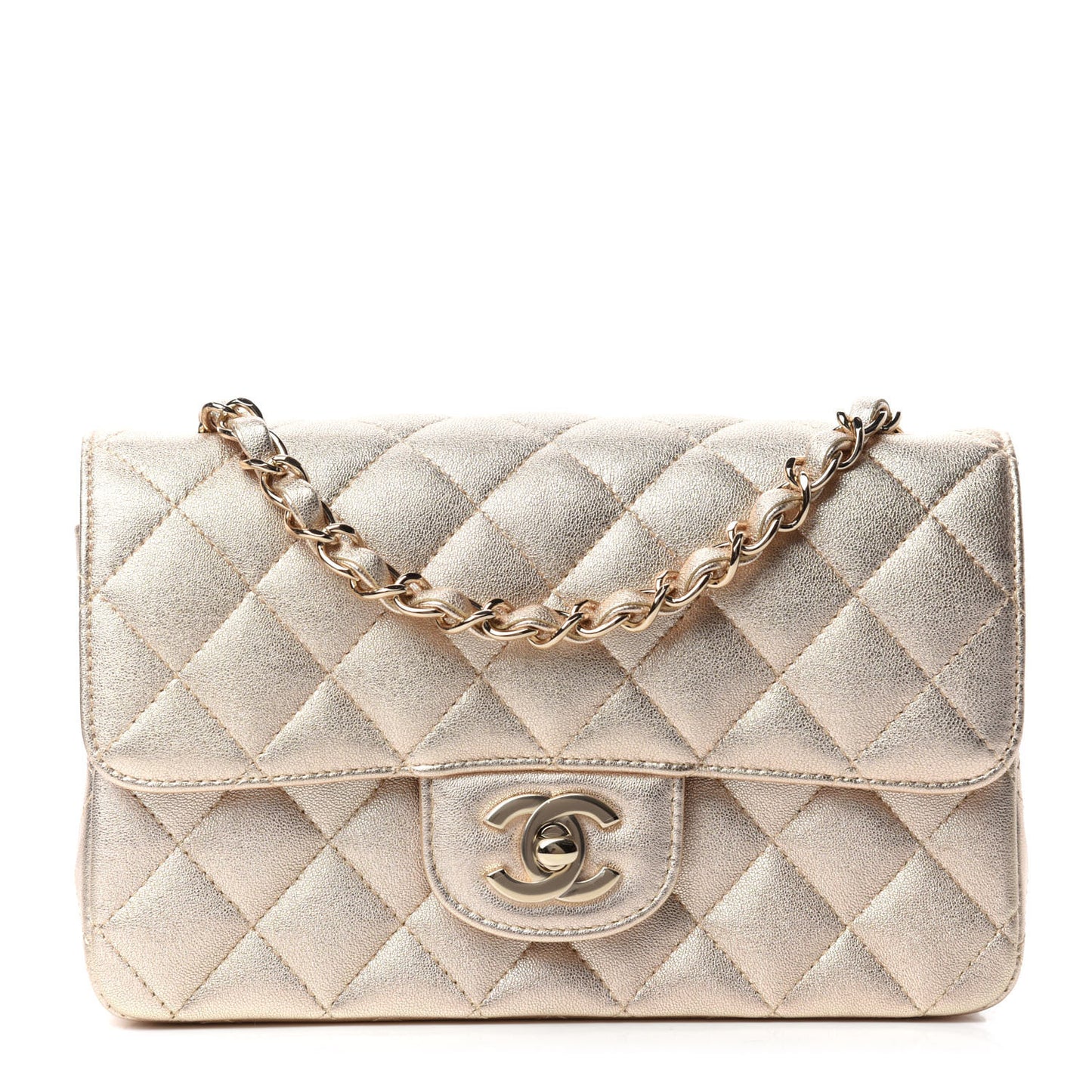 Metallic Lambskin Quilted Mini Rectangular Flap Gold