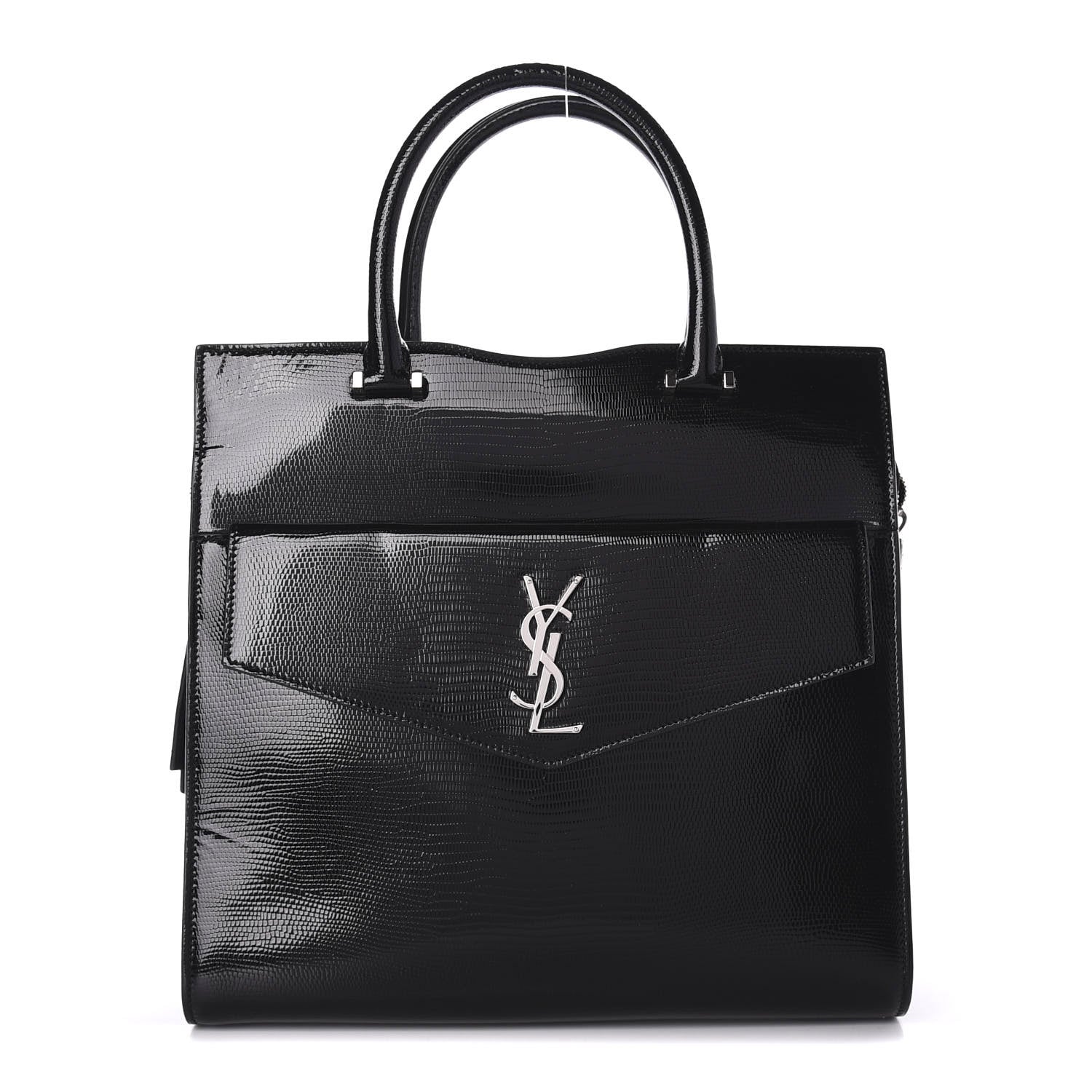 Saint Laurent Shiny Calfskin Lizard Embossed Large Uptown Tote Black 1 of 8