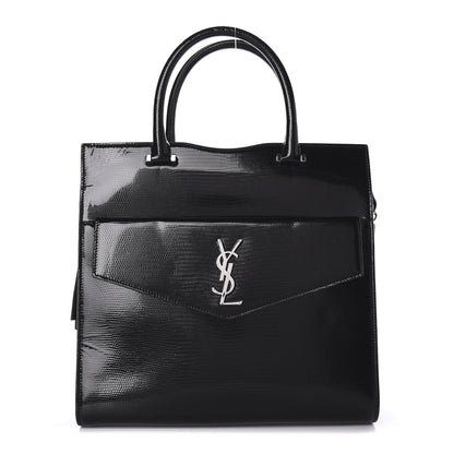 Saint Laurent Shiny Calfskin Lizard Embossed Large Uptown Tote Black 1 of 8