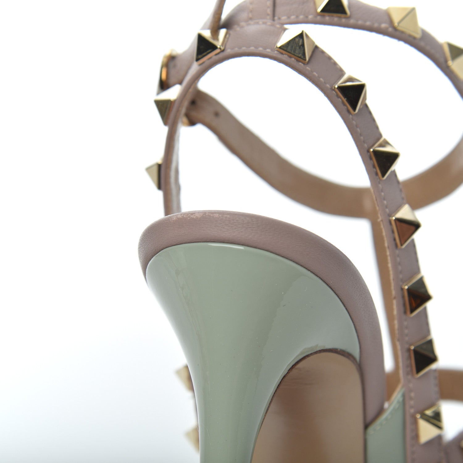 Valentino Garavani Patent Nappa Rockstud Ankle Strap 100mm Pumps 37.5 Green Tea Sorbet Poudre 15 of 16
