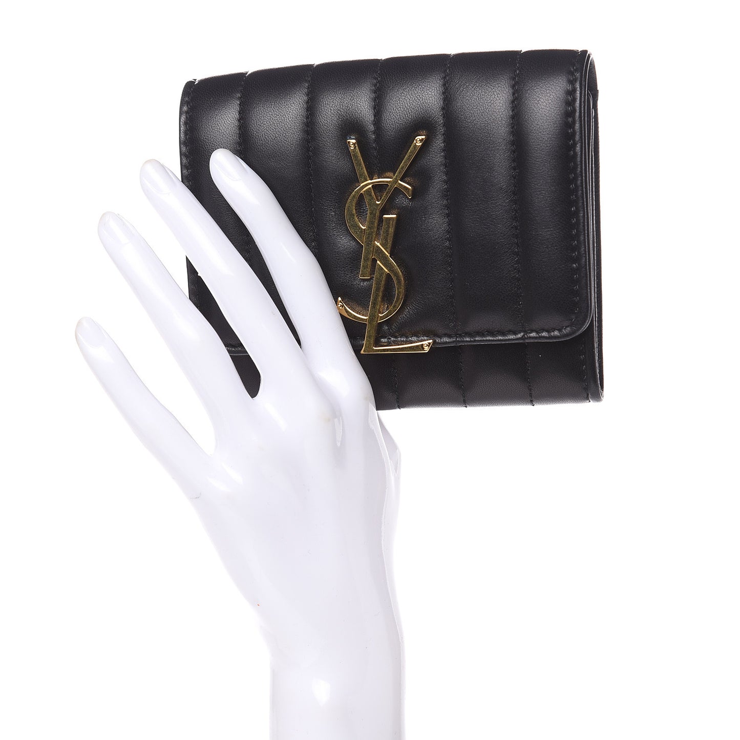 Lambskin Matelasse Monogram Vicky Tri-Fold Wallet Black