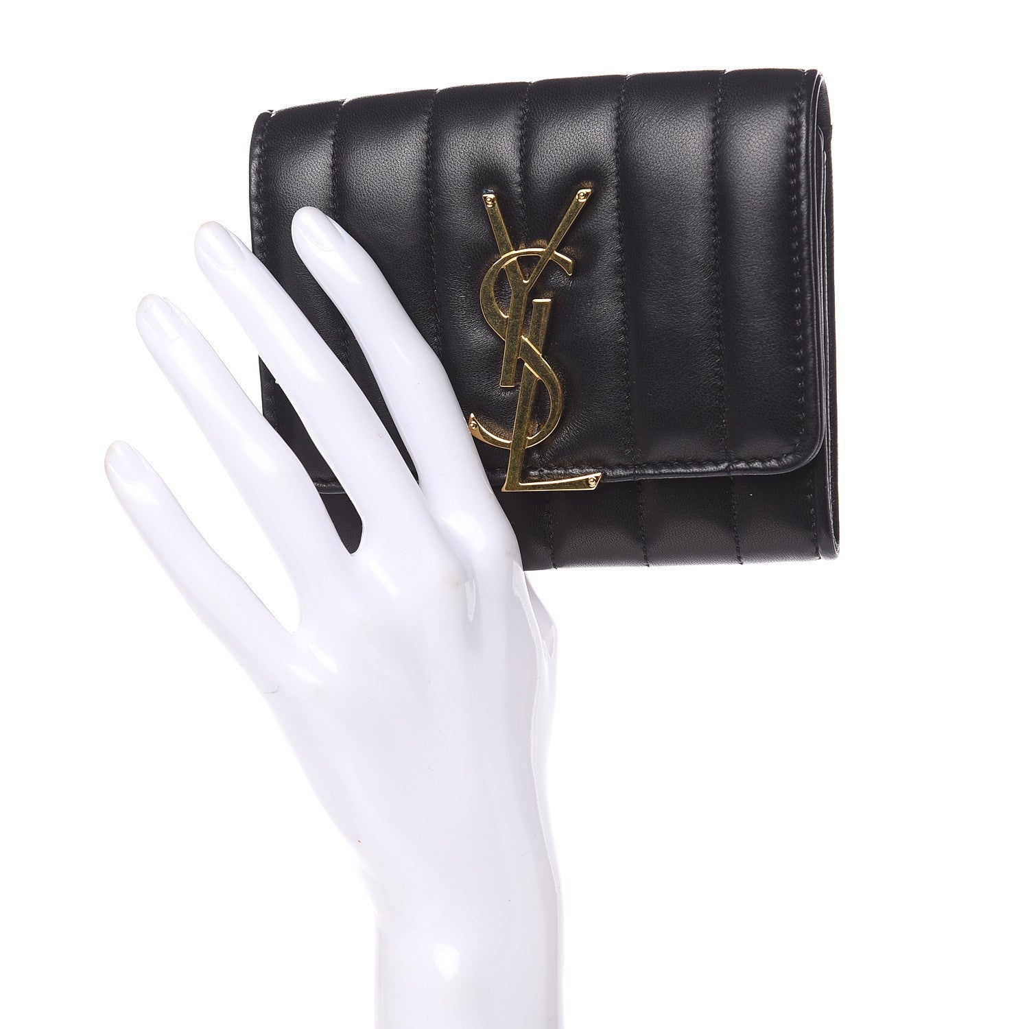 Saint Laurent Lambskin Matelasse Monogram Vicky Tri-Fold Wallet Black 2 of 7
