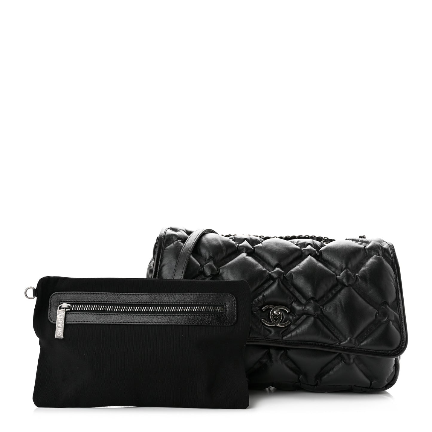 Calfskin Quilted Large Chesterfield Flap Black