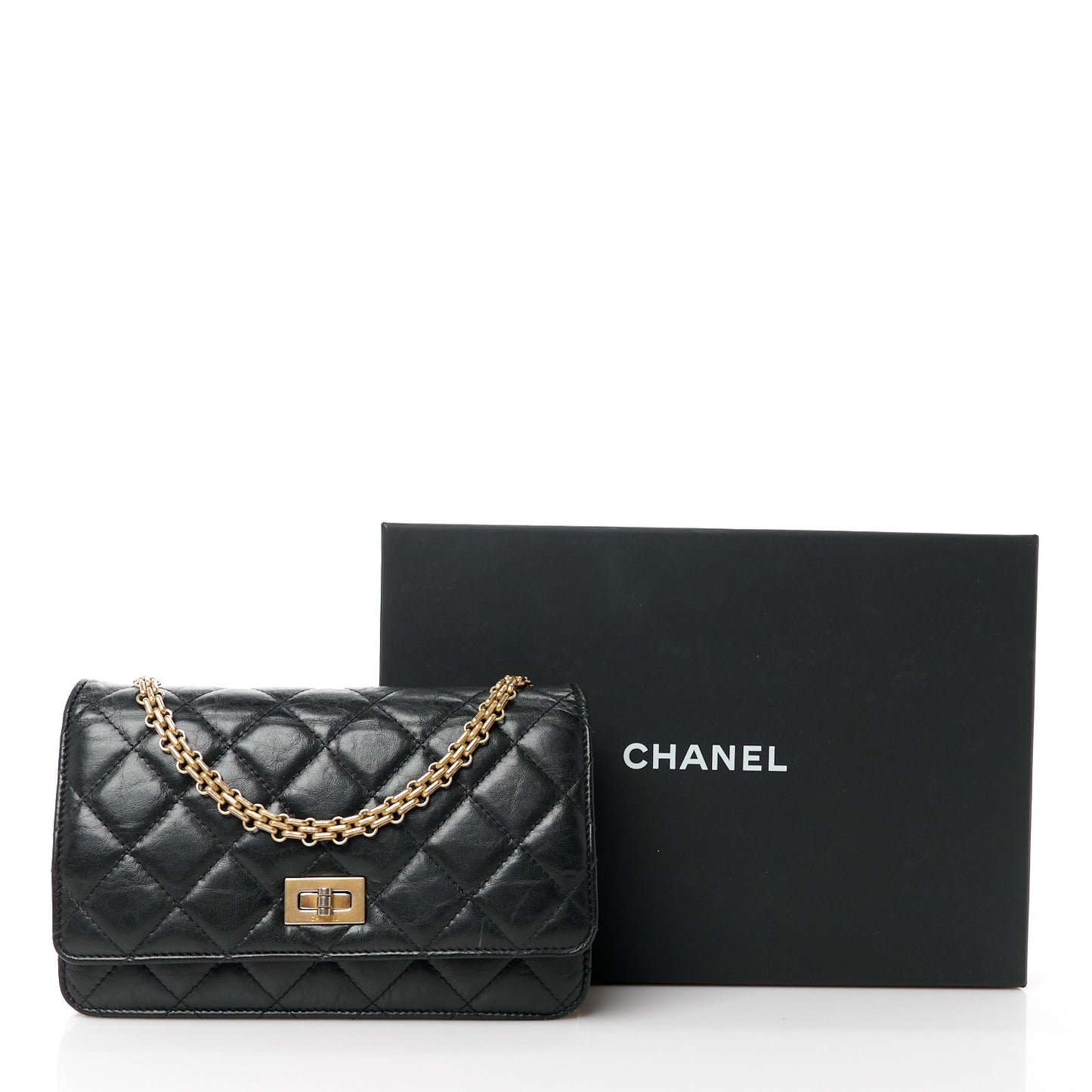 Aged Calfskin Quilted Reissue Wallet On Chain WOC Black