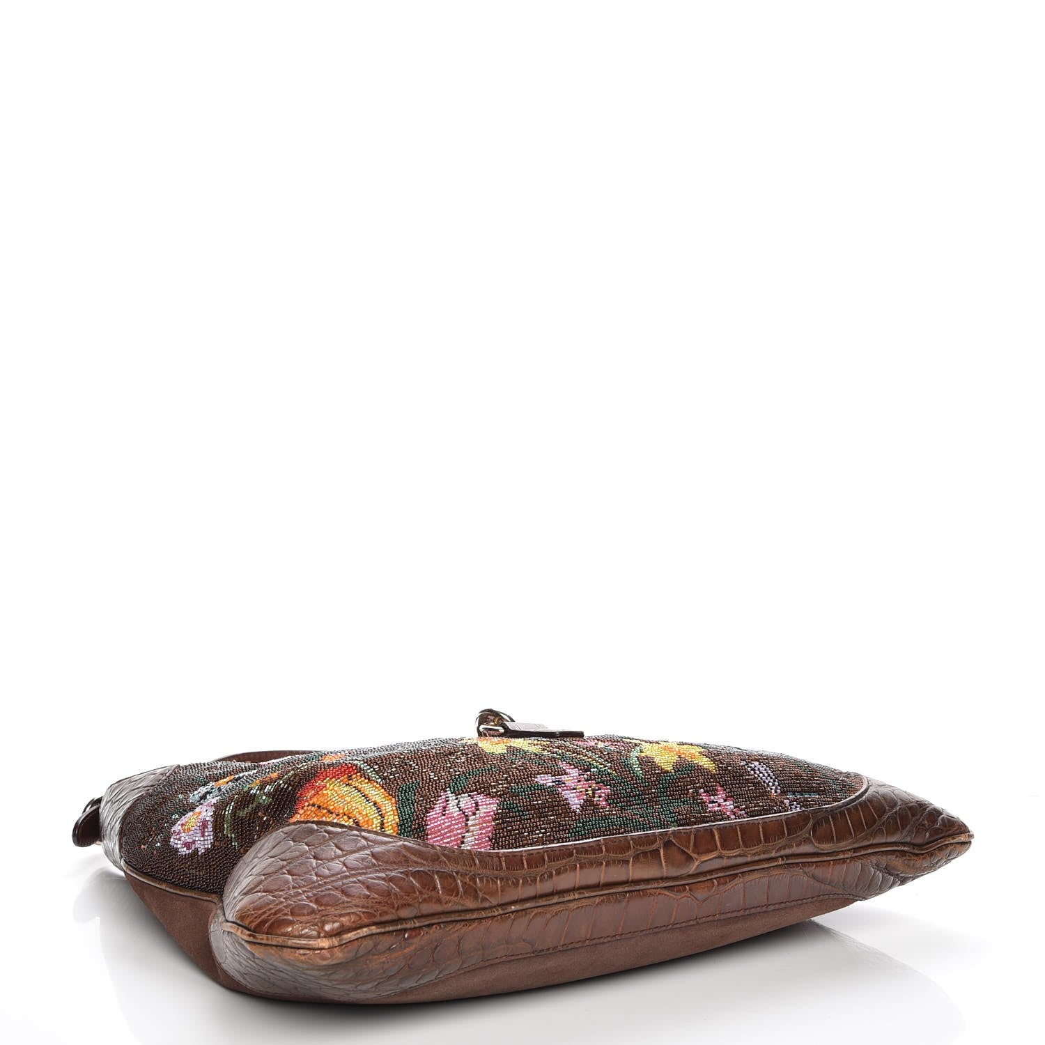 Gucci Beaded Crocodile Floral Jackie Hobo Bag Brown 4 of 7