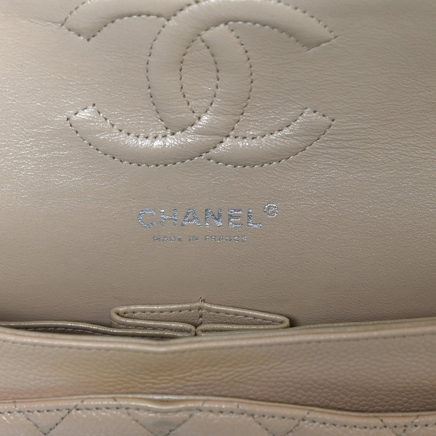 Caviar Quilted Medium Double Flap Beige