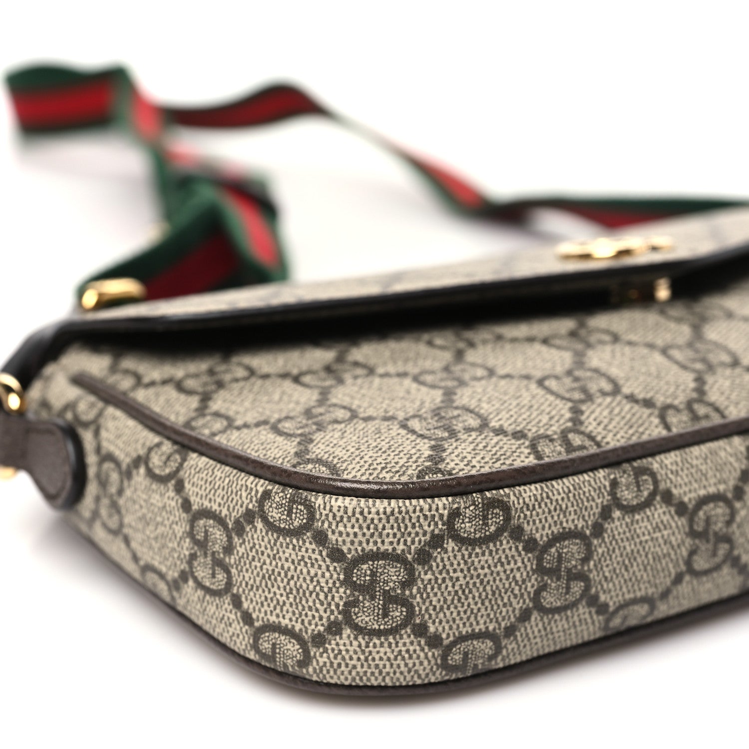 Gucci GG Supreme Monogram Textured Dollar Calfskin Web Mini Ophidia Envelope Shoulder Bag Beige Ebony 9 of 10