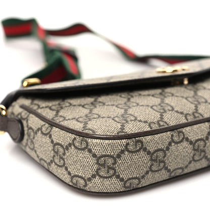 Gucci GG Supreme Monogram Textured Dollar Calfskin Web Mini Ophidia Envelope Shoulder Bag Beige Ebony 9 of 10