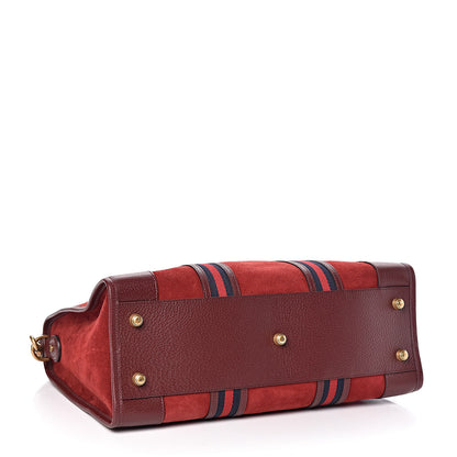 Gucci Suede Daino Textured Dollar Calfskin Web Medium Duffle Bag Romantic Cerise Chardonnay 5 of 12
