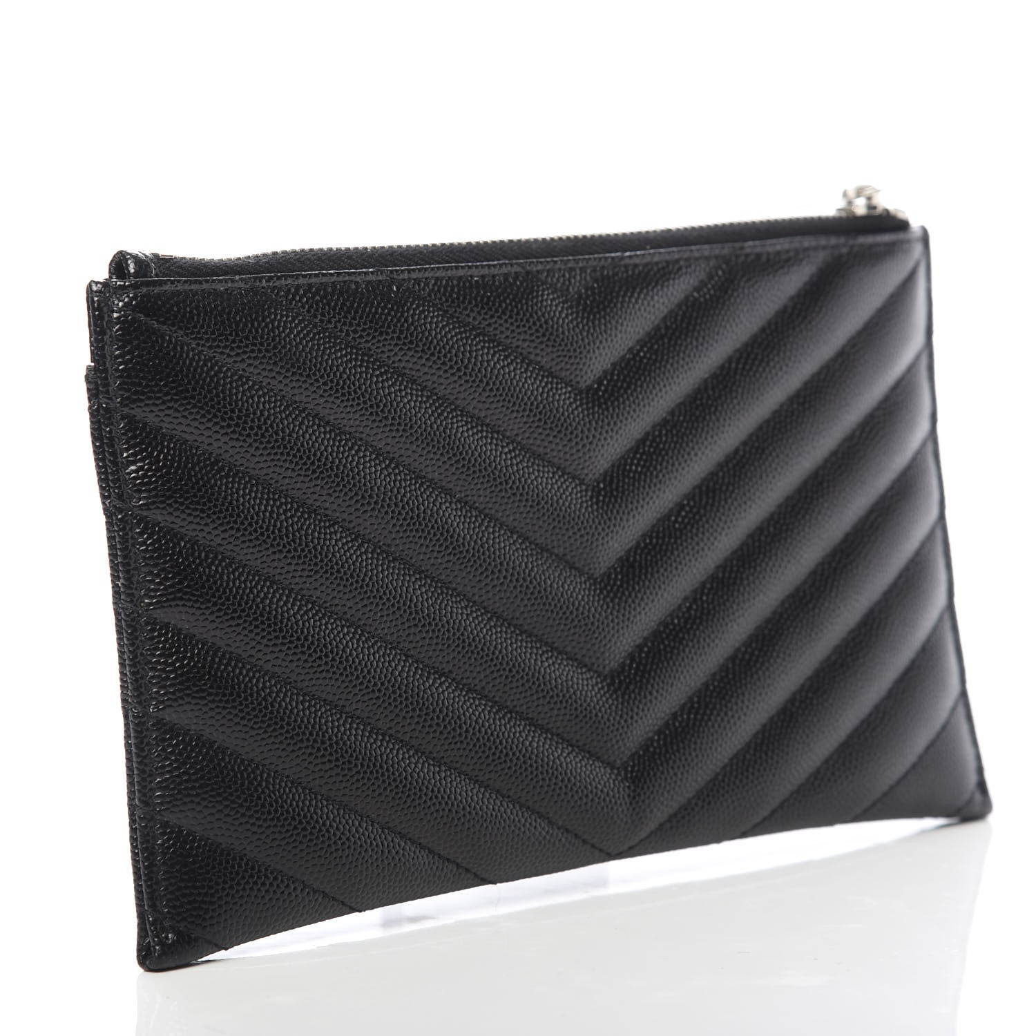 Saint Laurent Grain De Poudre Chevron Monogram Bill Pouch Black 3 of 8