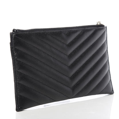 Saint Laurent Grain De Poudre Chevron Monogram Bill Pouch Black 3 of 8