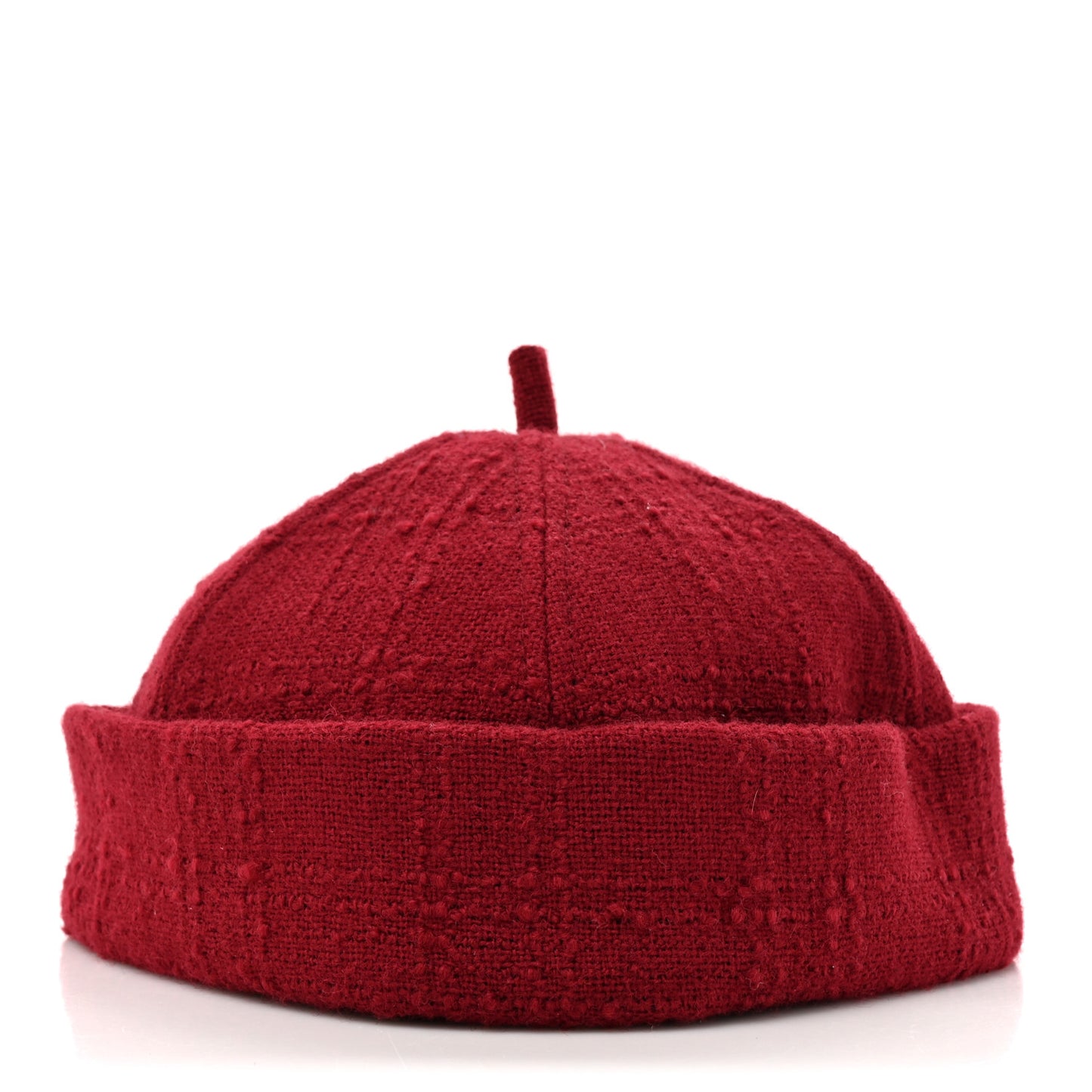 Wool Tweed CC Beret Beanie Hat M Burgundy