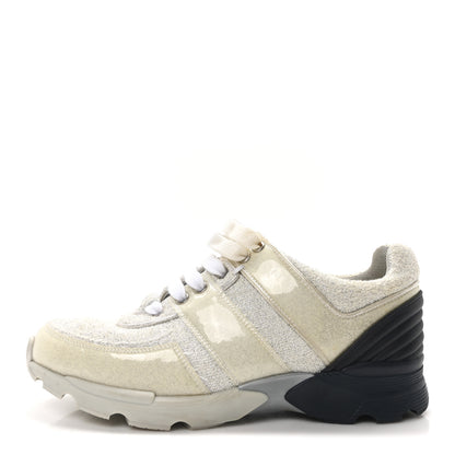 Chanel Iridescent Terry Cloth PVC Calfskin Sneakers 38.5 Silver 1 of 10
