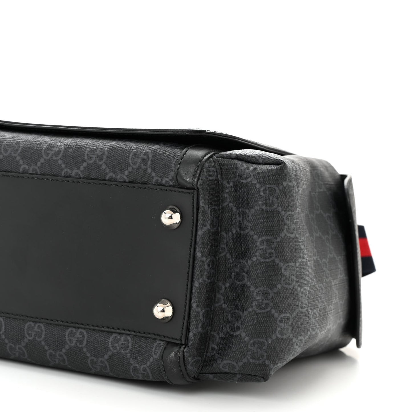 GG Supreme Monogram Web Messenger Diaper Bag Black Grey