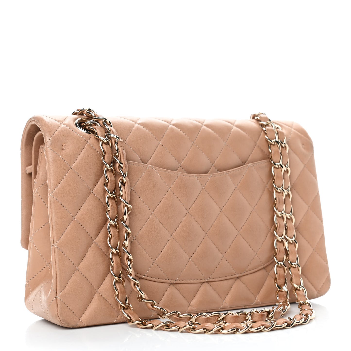 Lambskin Quilted Medium Double Flap Beige