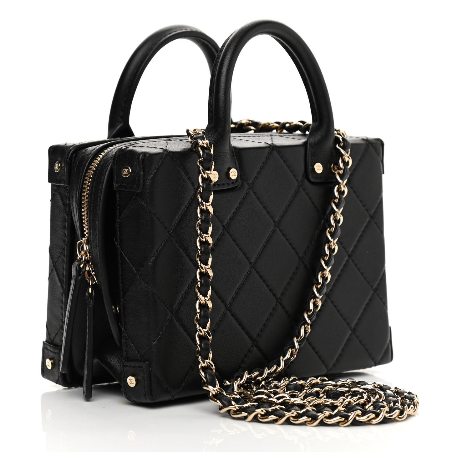 Calfskin Quilted Small Studded Square Vanity Case Black