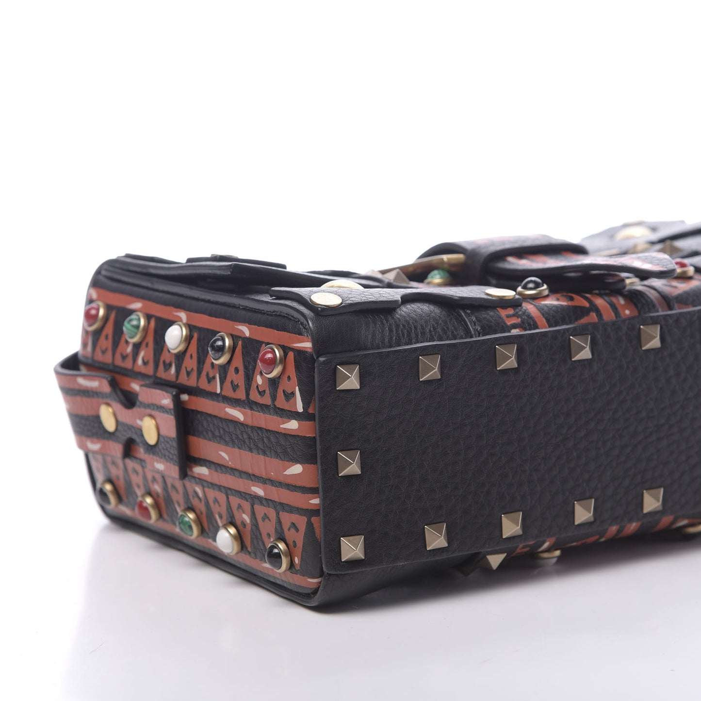 Calfskin Tribal Rockstud Shoulder Bag Black