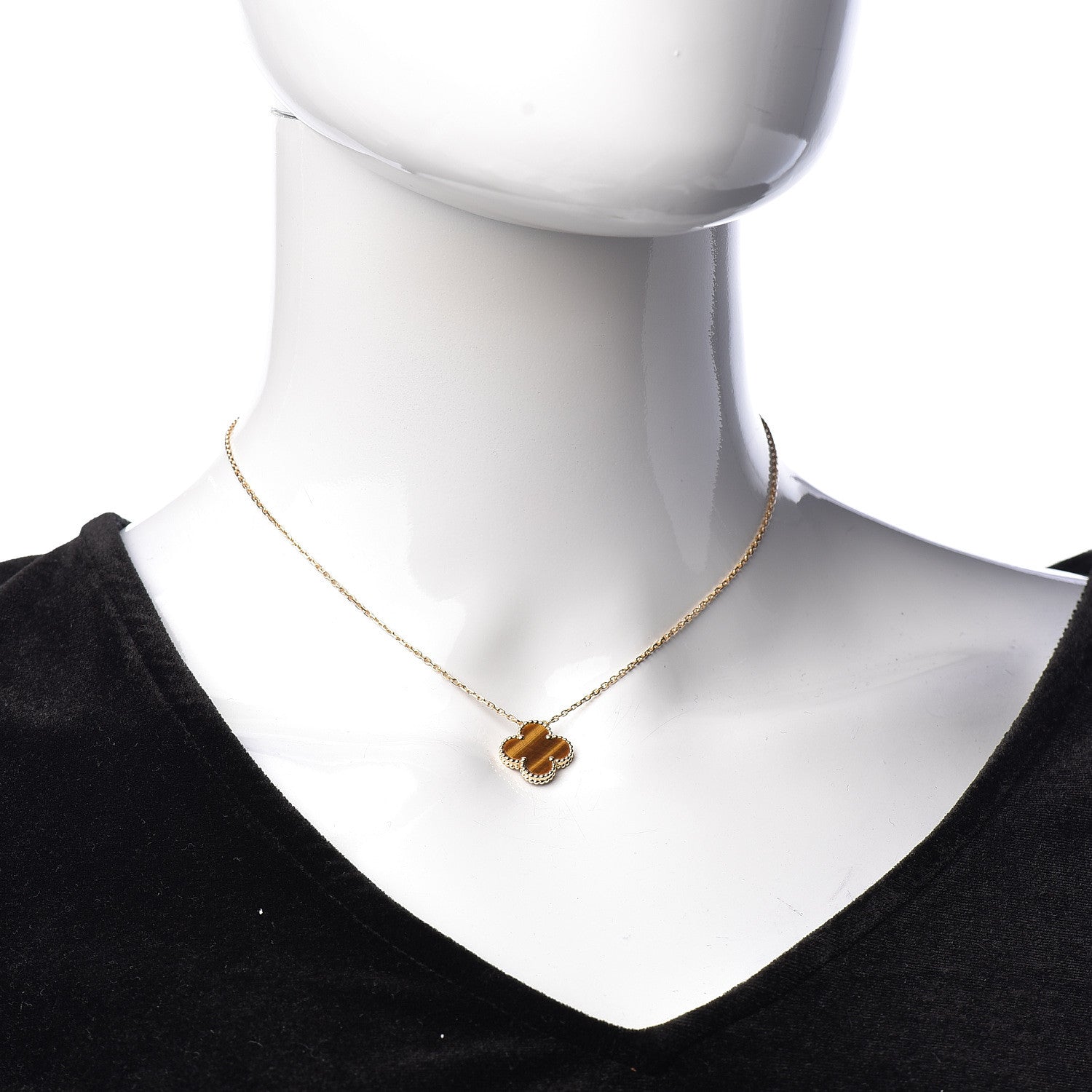Van Cleef & Arpels 18K Yellow Gold Tiger Eye Vintage Alhambra Pendant Necklace 2 of 7