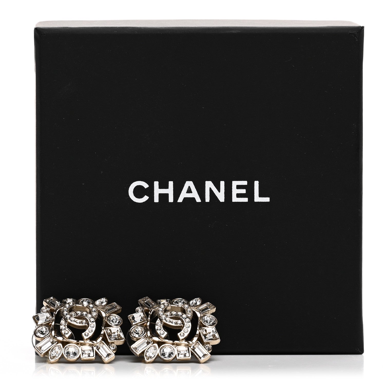 Chanel Metal Crystal Baguette High Society CC Earrings Gold 5 of 5
