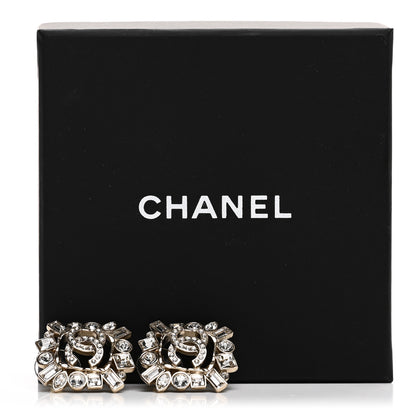 Chanel Metal Crystal Baguette High Society CC Earrings Gold 5 of 5